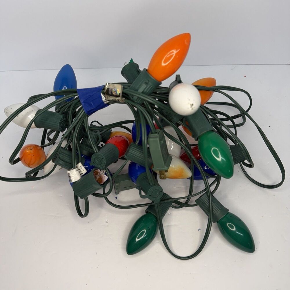 Vintage C7 Christmas Lights 25 Count Multicolor Strand Parts Repair Untested